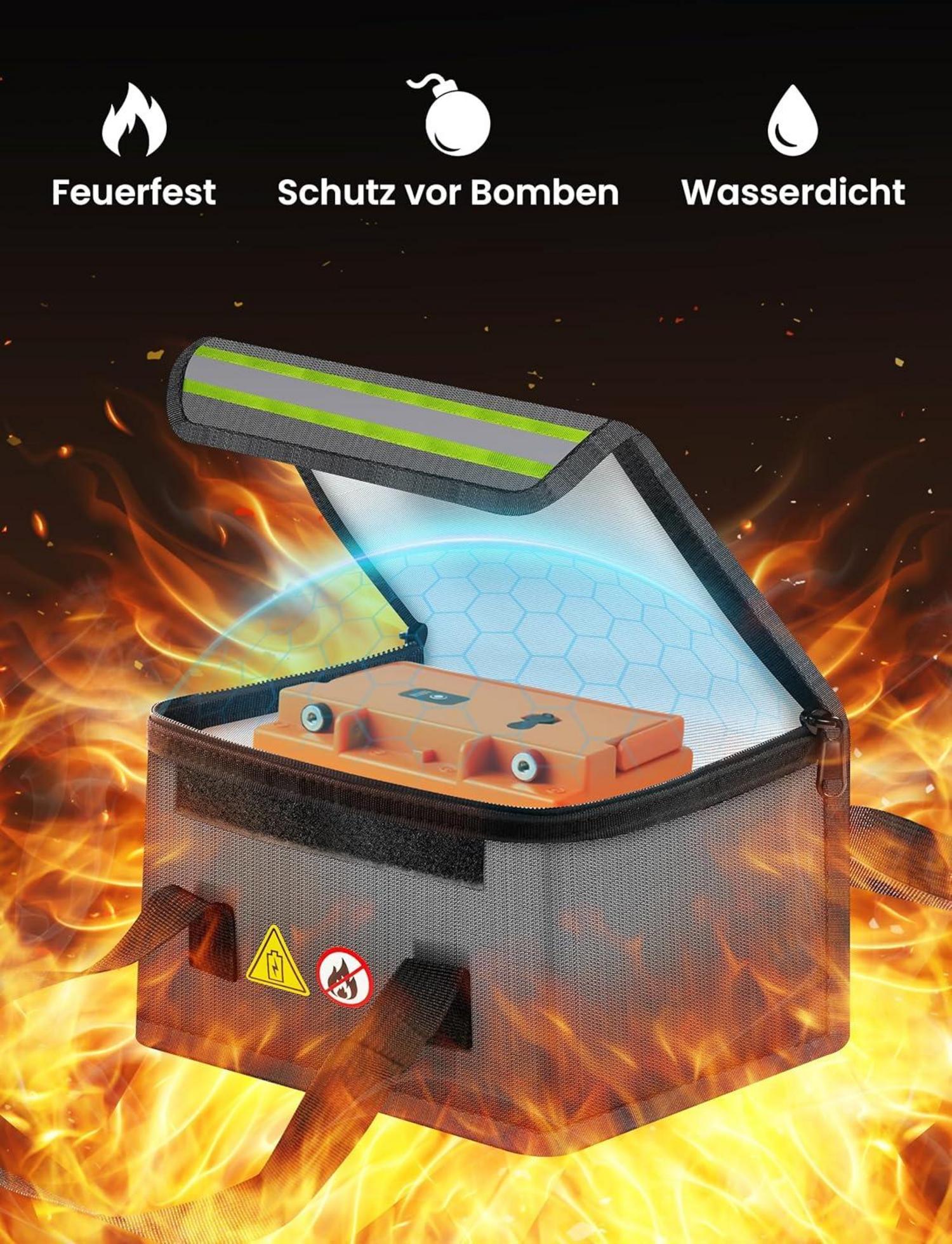 COICER Lipo Safe Bag Feuerfest, Explosionssicher, Reflektierend – Tragbarer Griff, Regenbeständig, Geeignet für Batterien der Größe M