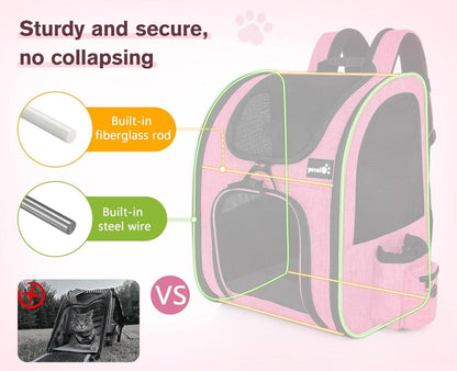 Haustier Rucksack mit Netzfenster und Wasserdichtes Oxford-Tuch, Rosa L, Multifunktionale Hundetasche