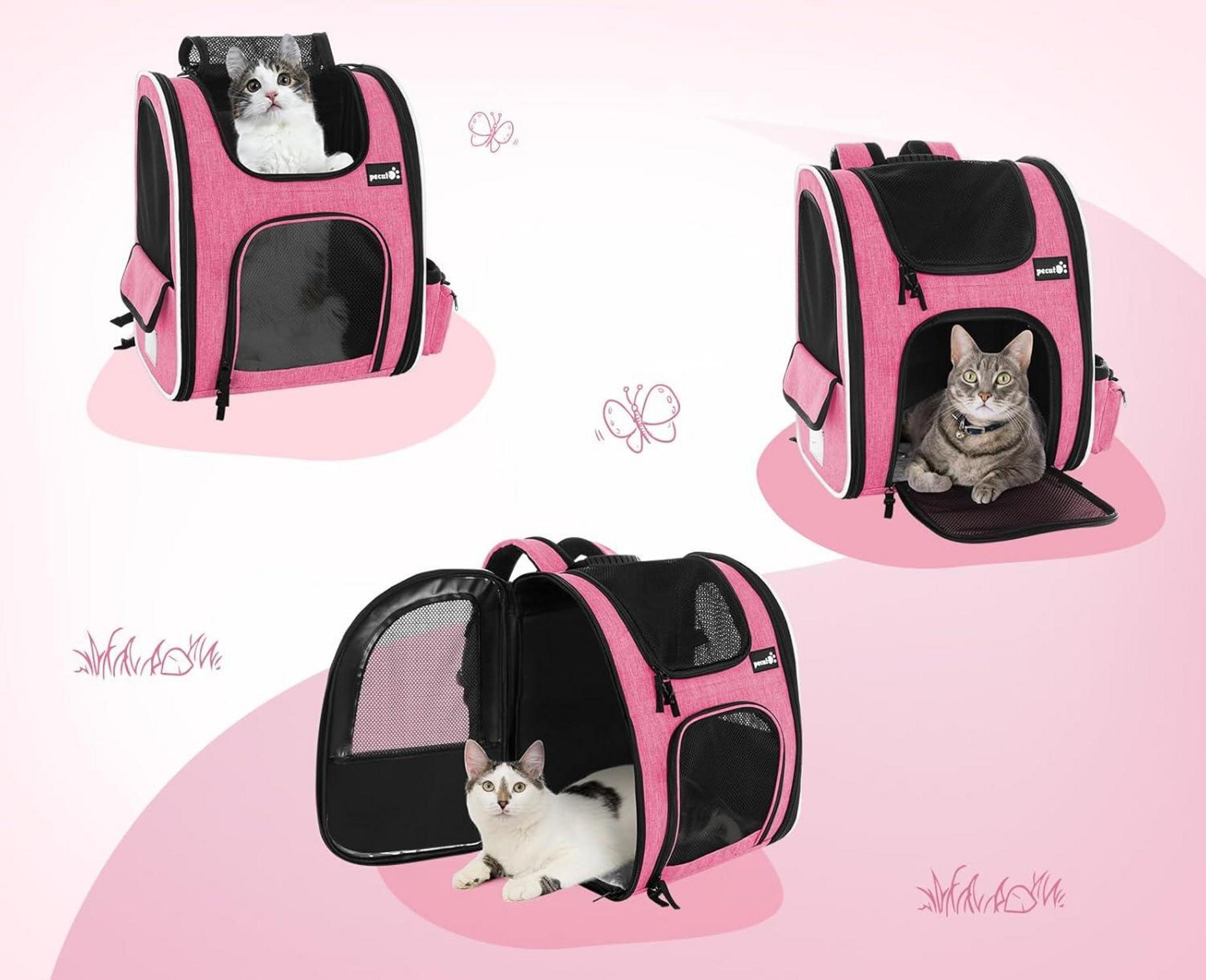 Haustier Rucksack mit Netzfenster und Wasserdichtes Oxford-Tuch, Rosa L, Multifunktionale Hundetasche