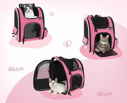 Haustier Rucksack mit Netzfenster und Wasserdichtes Oxford-Tuch, Rosa L, Multifunktionale Hundetasche