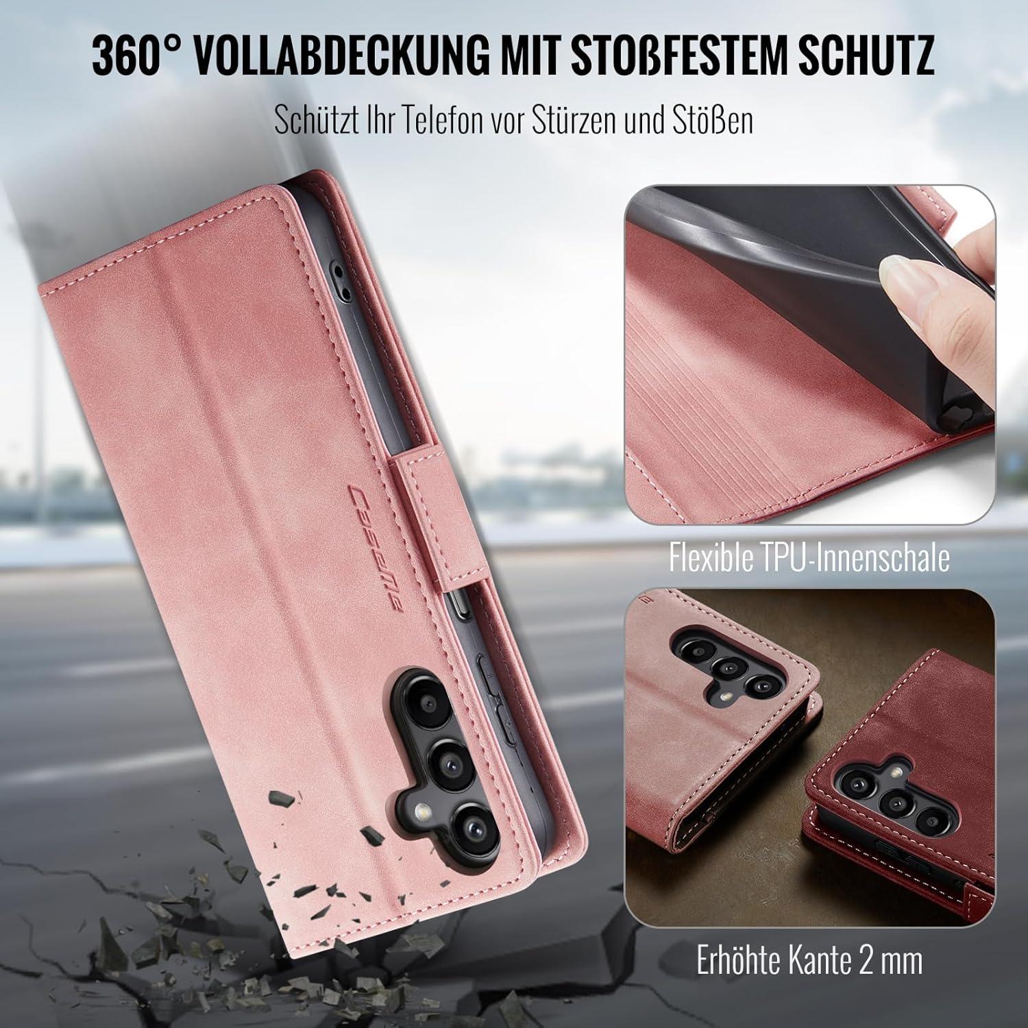 Handyhülle Samsung Galaxy A15 Klapphülle RFID Schutz Rosa Cover