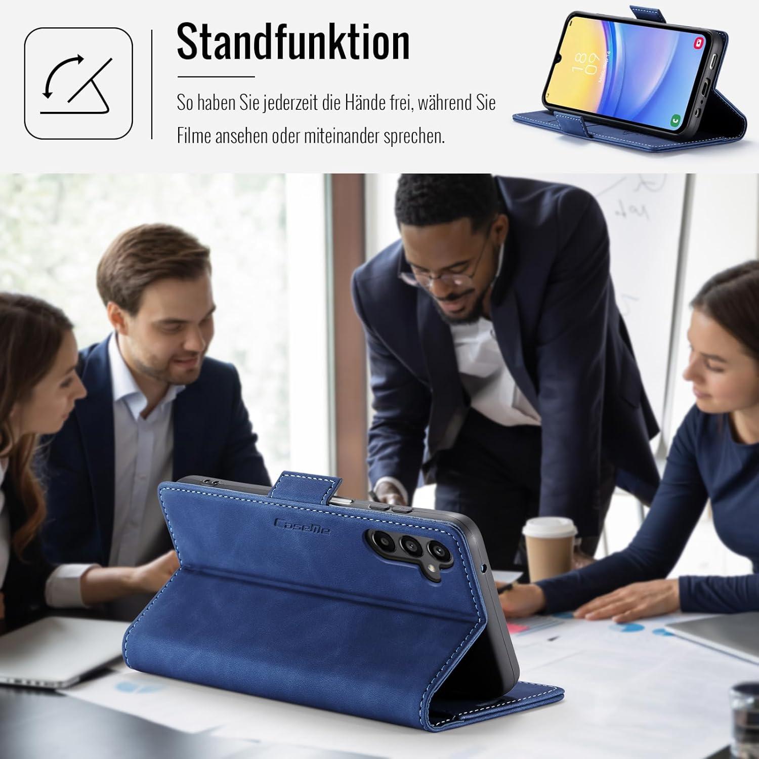 Samsung Galaxy A15 Hülle Klappbar PU Leder RFID Schutz Blau