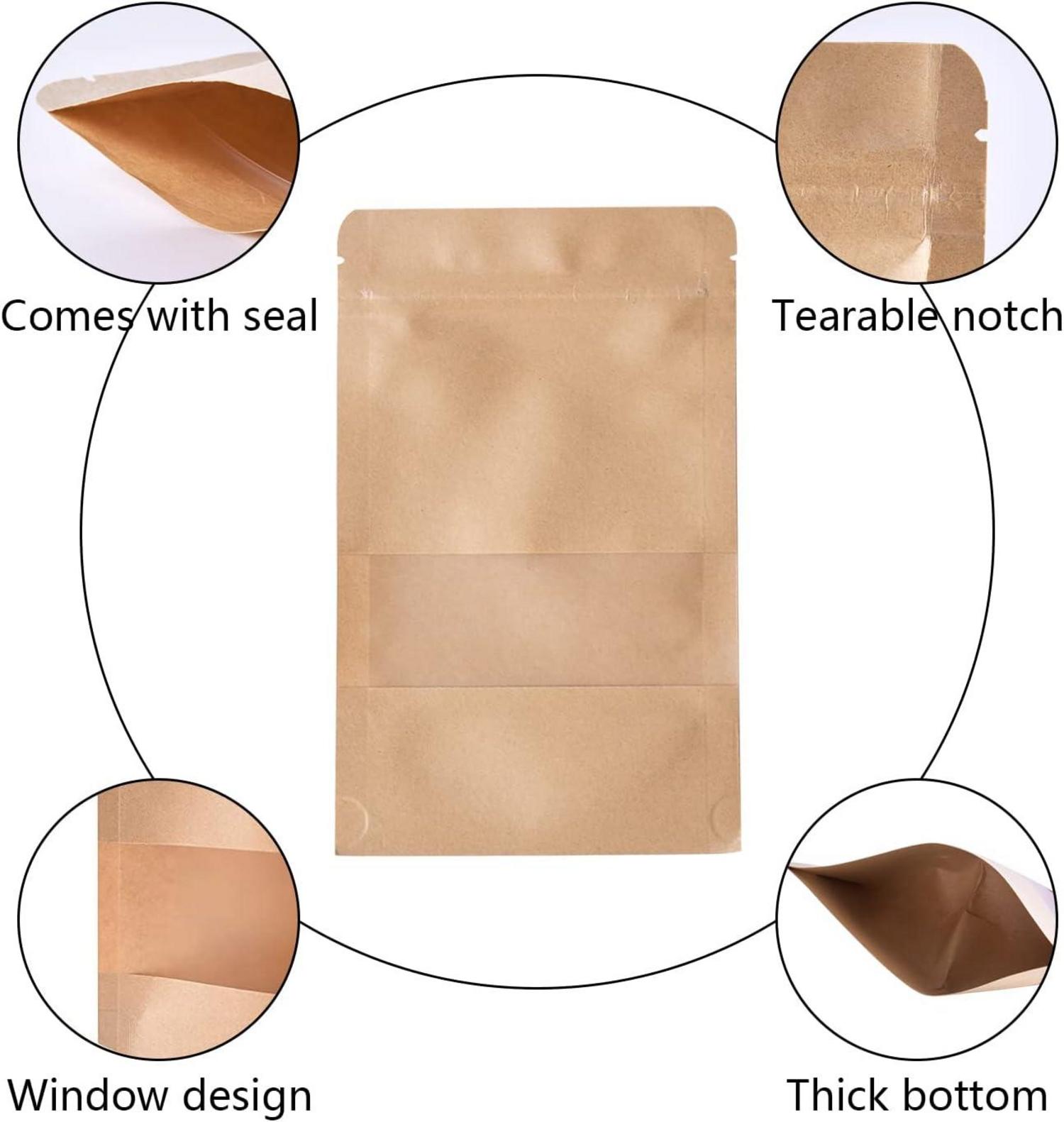 100 Papiertüten Kraftpapier 10x15cm mit Fenster Standbodenbeutel