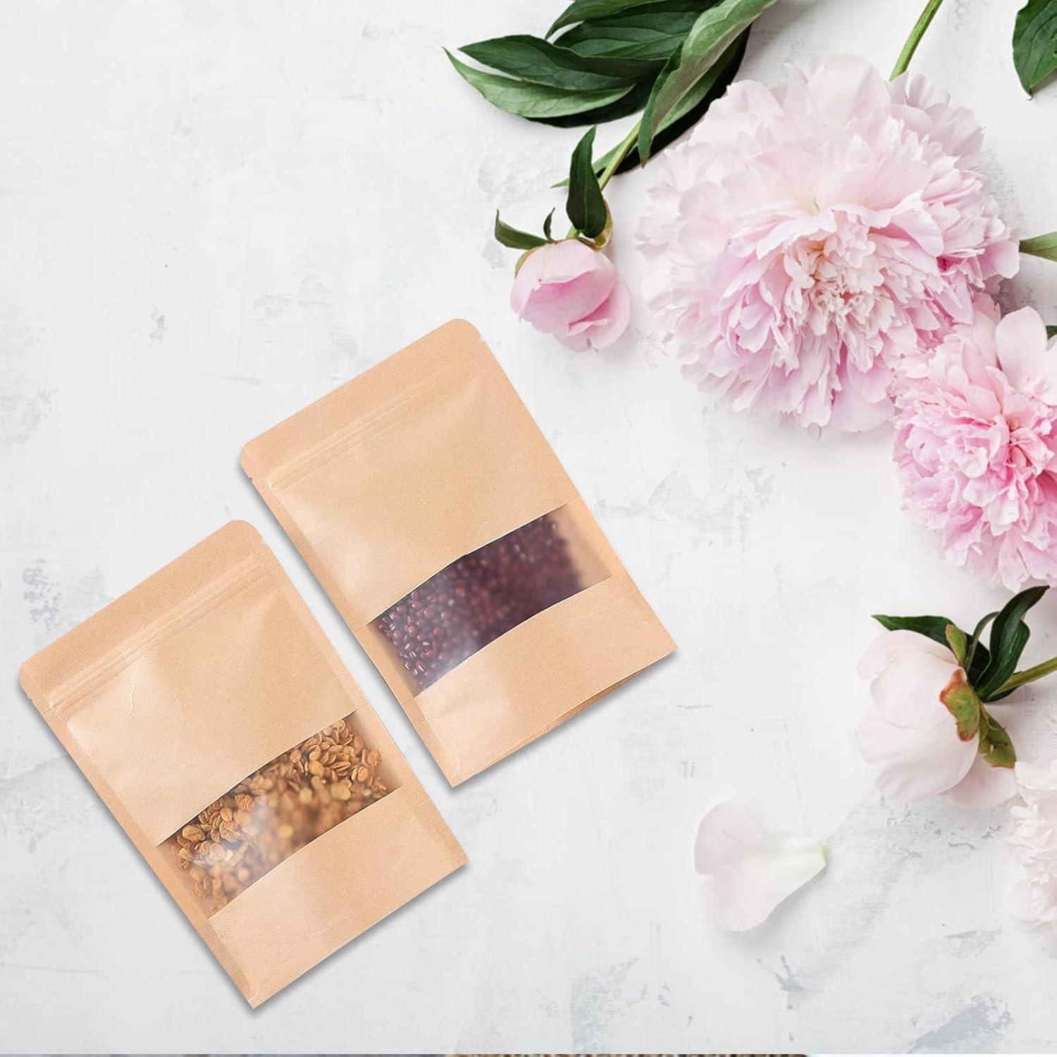 100 Papiertüten Kraftpapier 10x15cm mit Fenster Standbodenbeutel