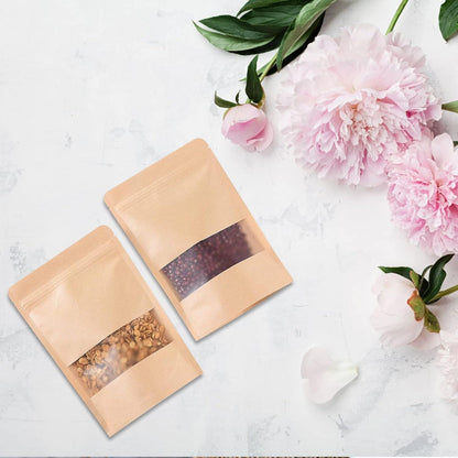 100 Papiertüten Kraftpapier 10x15cm mit Fenster Standbodenbeutel