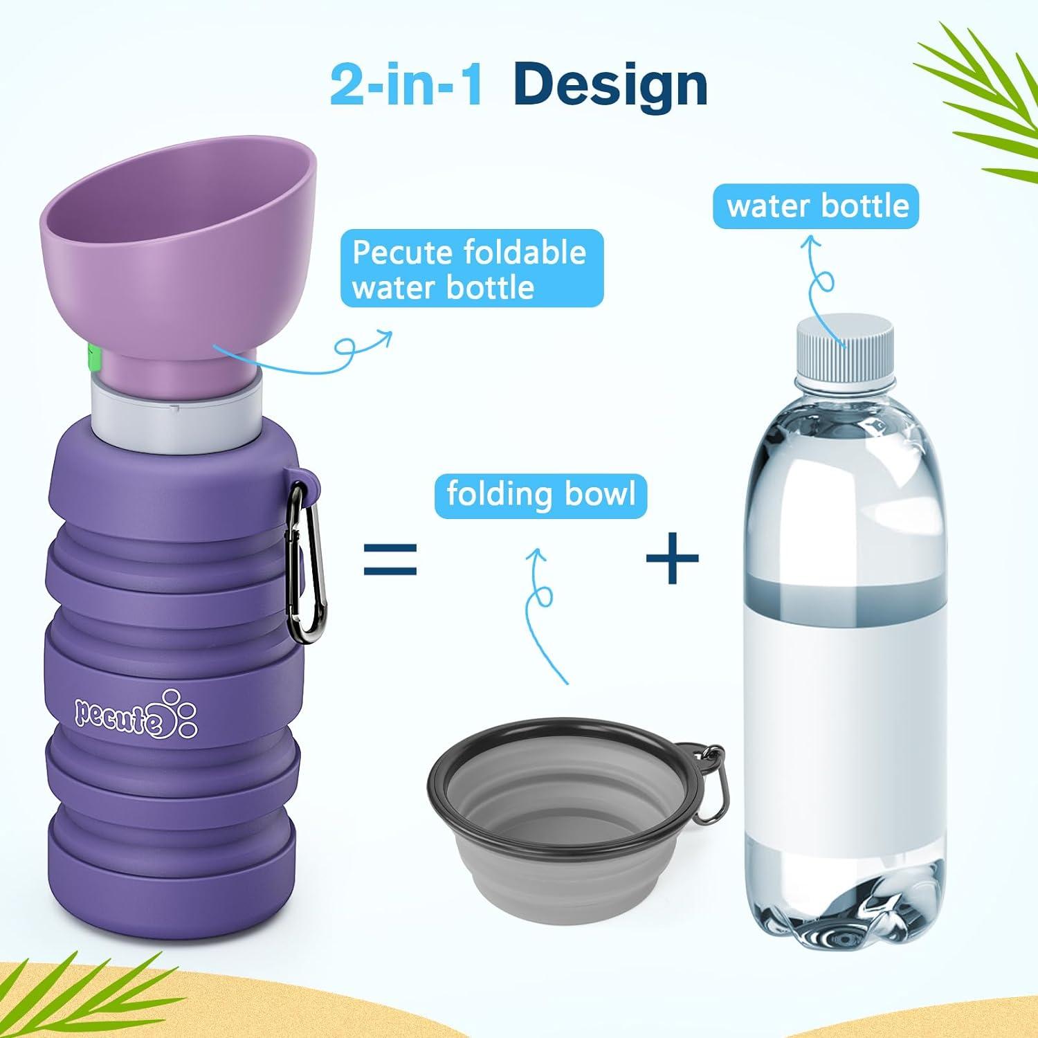 Pecute Hundewasserflasche Faltbar Trinkflasche Lila 850ml für Hunde