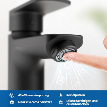Schwarze Waschtischarmatur mit Keramikventilkern - Wassersparender