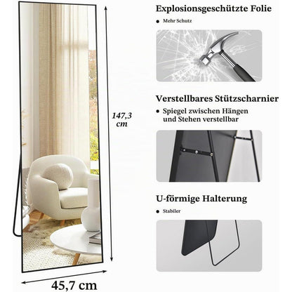 Ganzkörperspiegel Standspiegel 147x44cm Schwarz – Geschenkidee