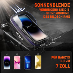 Fahrrad Handytasche Wasserdicht IPX5 TPU Touchscreen 7 Zoll