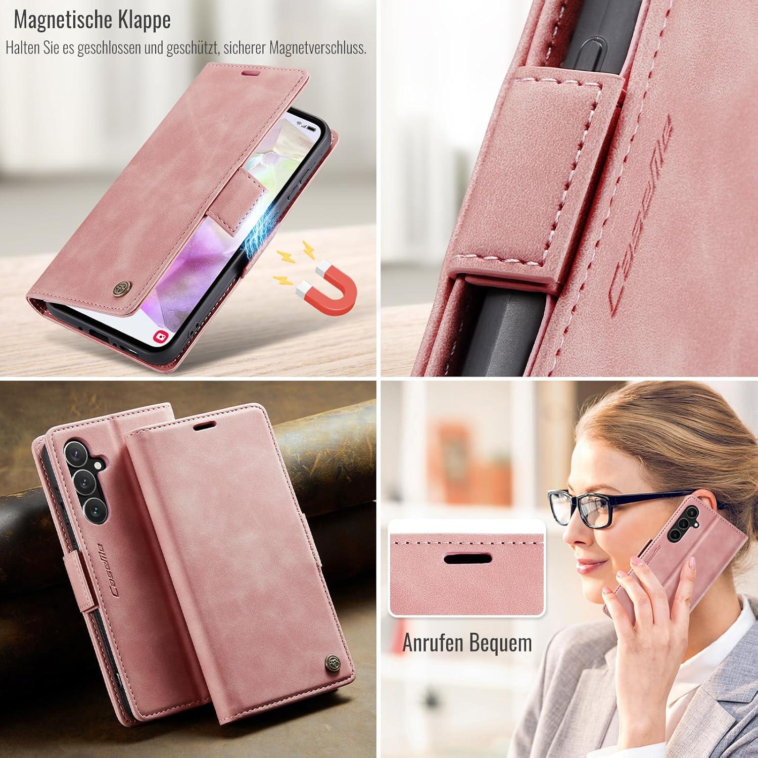 XYGLOW Samsung Galaxy A35 5G Handyhülle Klappbar PU Leder RFID Schutz Flip Case Rosa