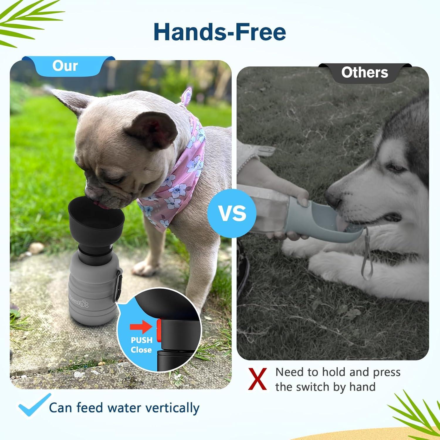 Pecute Faltbare Hundewasserflasche 850ml Grau - Sichere Trinkflasche für Unterwegs