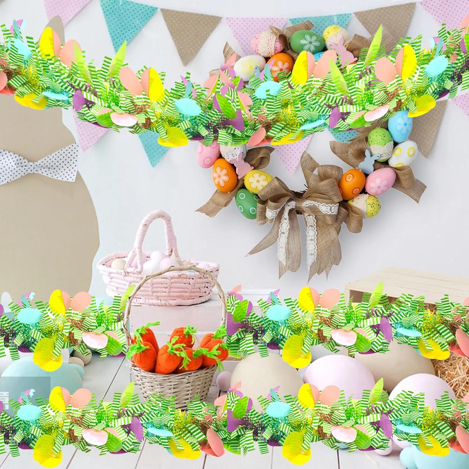 10M Ostern Girlande Künstliche Blumenkranz mit Konfetti, Geschenk für Hochzeit Garten Party Dekoration