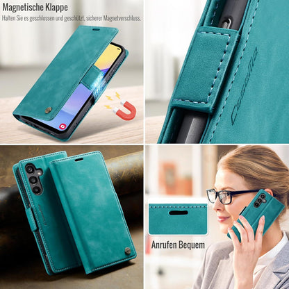 Samsung Galaxy A15 RFID Schutz Handyhülle Grün - Premium PU Leder Flip Case Wallet Cover