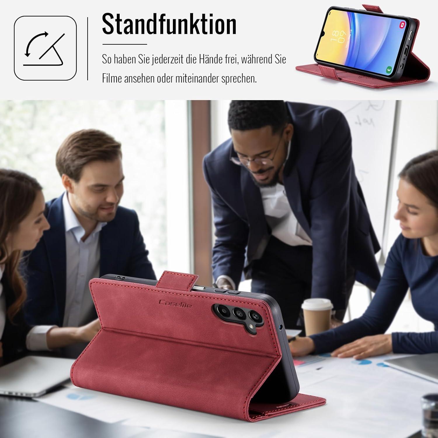 Samsung Galaxy A15 Hülle Klapphülle RFID Schutz Rot Flip Case