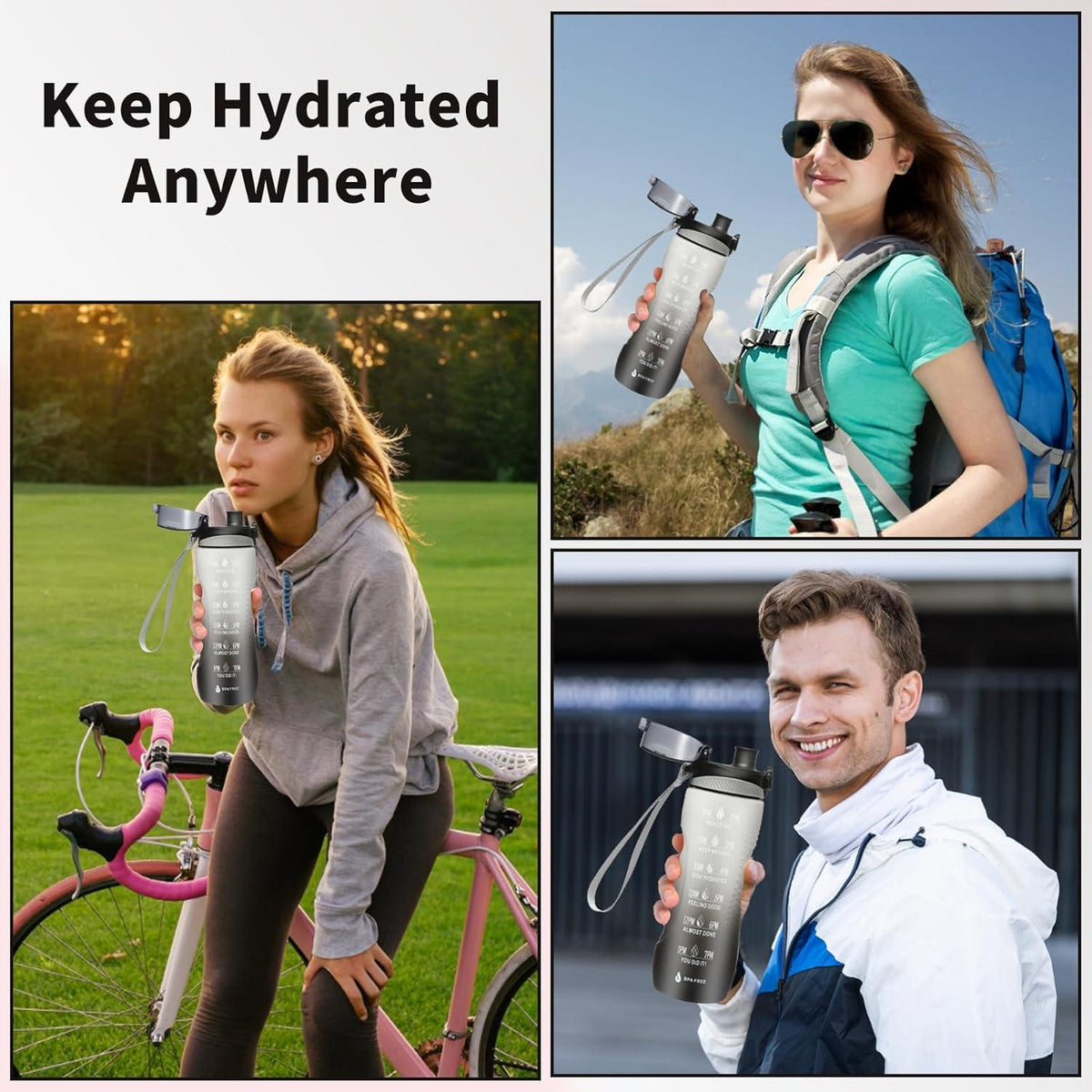 Trinkflasche mit Zeitmarkierung Sport Tritan BPA frei auslaufsicher
