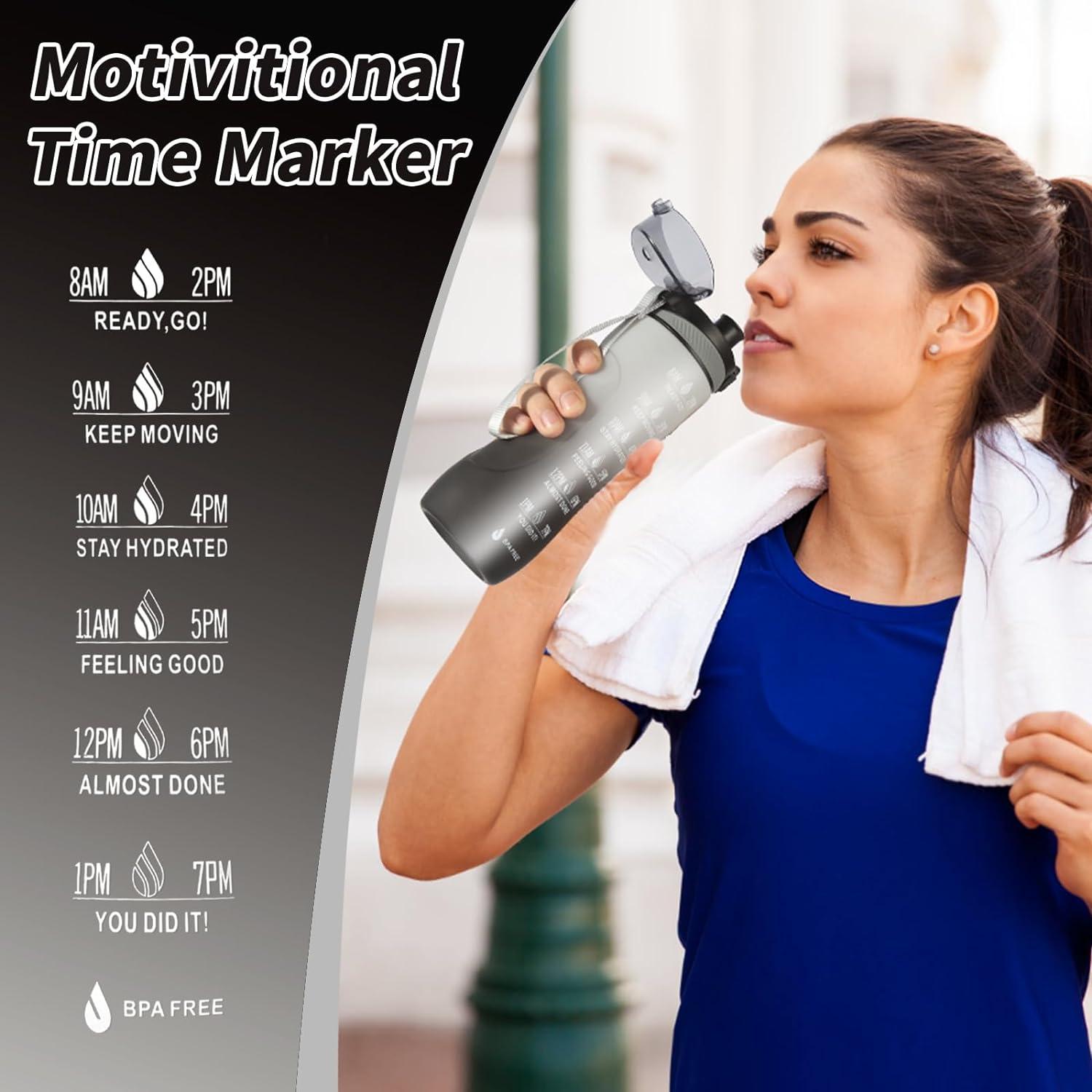Sport Trinkflasche mit Zeitmarkierung, auslaufsicher, BPA frei, 750ml, Grau