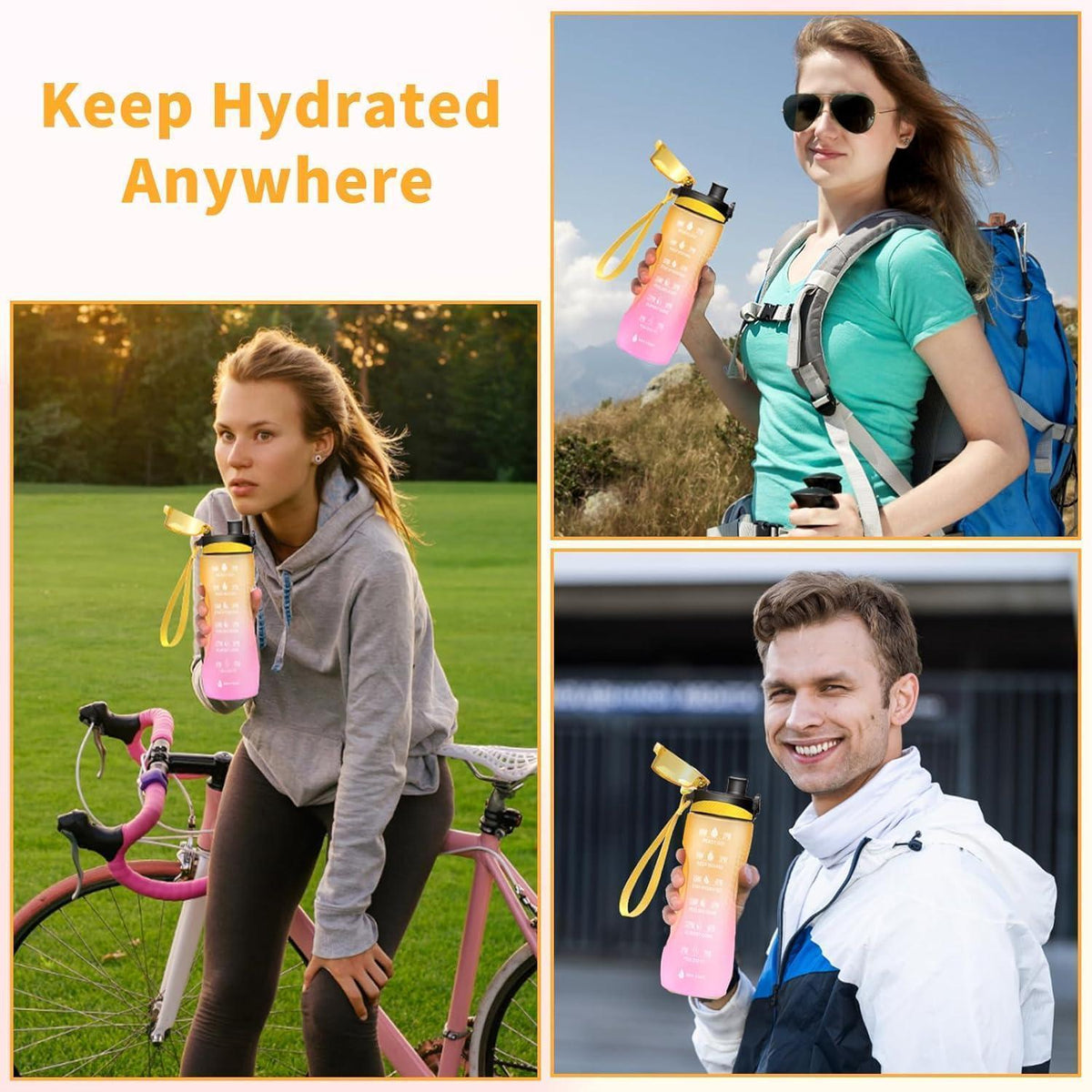 Motivations-Trinkflasche mit Zeitmarkierung, 750 ml, Gelb Rosa