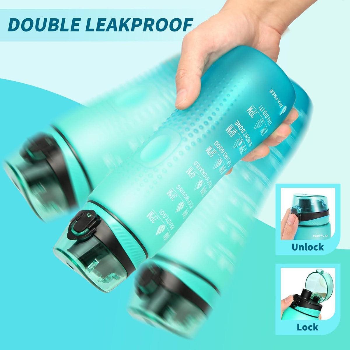 Motivations-Trinkflasche mit Zeitmarkierung, Mintgrün 750ml