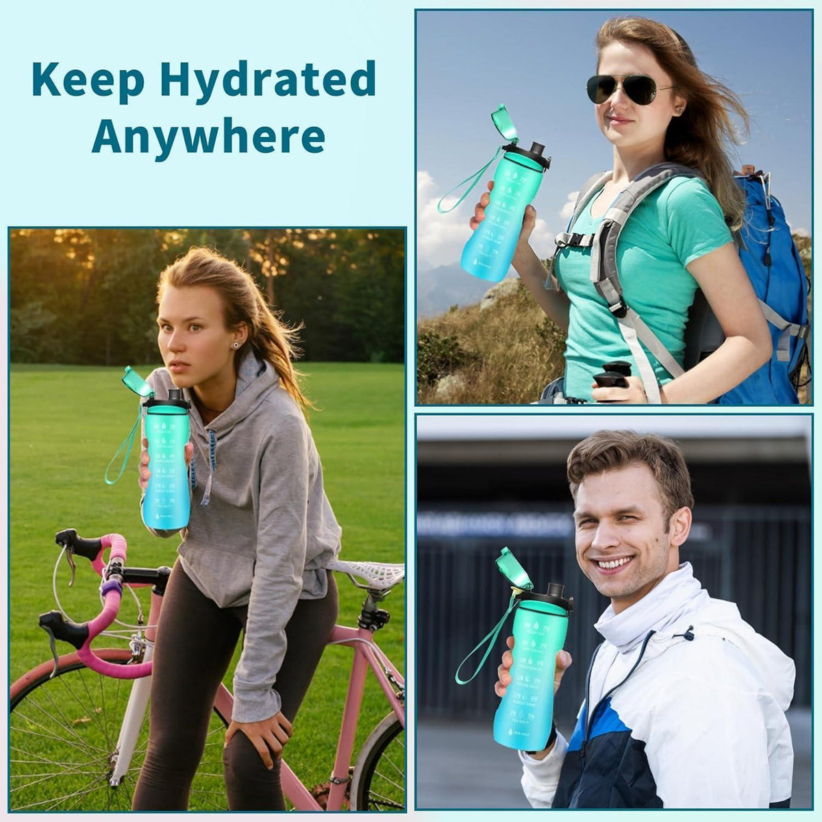 Motivations-Trinkflasche mit Zeitmarkierung, Mintgrün 750ml
