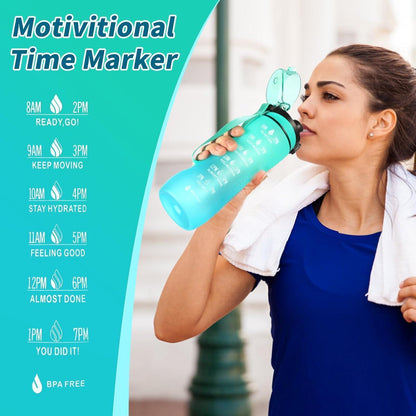 Motivations-Trinkflasche mit Zeitmarkierung, Mintgrün 750ml