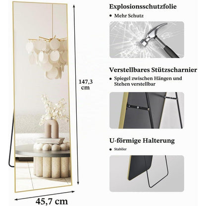 Ganzkörperspiegel Standspiegel 147x44cm Gold – Perfektes Geschenk