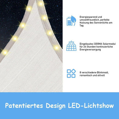 Weißes Sonnensegel Wasserdicht 3x4m mit Solar Lichterkette