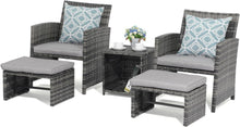 5-teiliges Terrassenmöbel-Set, Korbgeflecht, Outdoor, Kissen