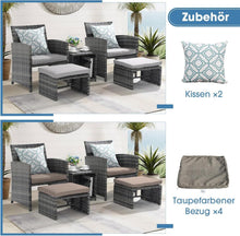 Terrassenmöbel-Set 5-teilig Korbgeflecht Outdoor Hellgrau