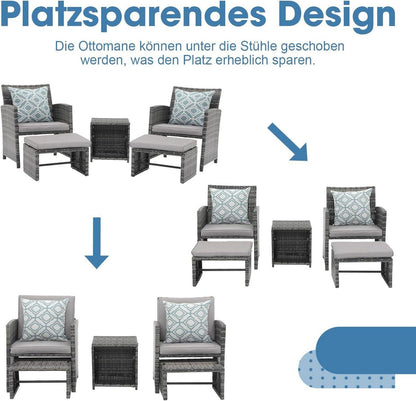 OC Orange-Casual 5-teiliges Terrassenmöbel-Set Korbgeflecht Hellgrau