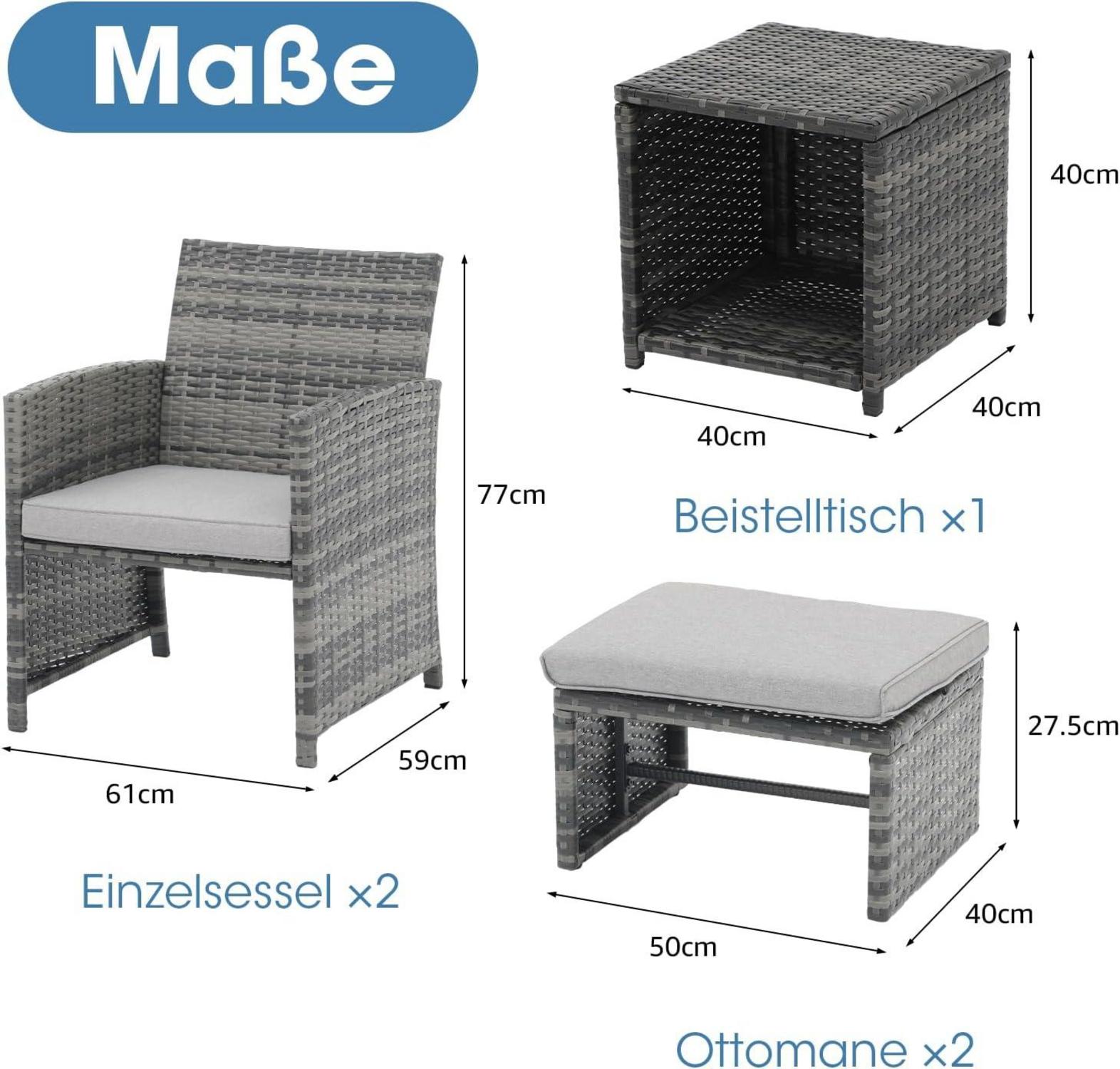 5-teiliges Terrassenmöbel-Set Korbgeflecht mit Couchtisch Hellgrau