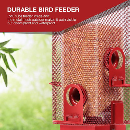 Vogelfutterspender Metall 4 Ports 32cm Höhe Rot