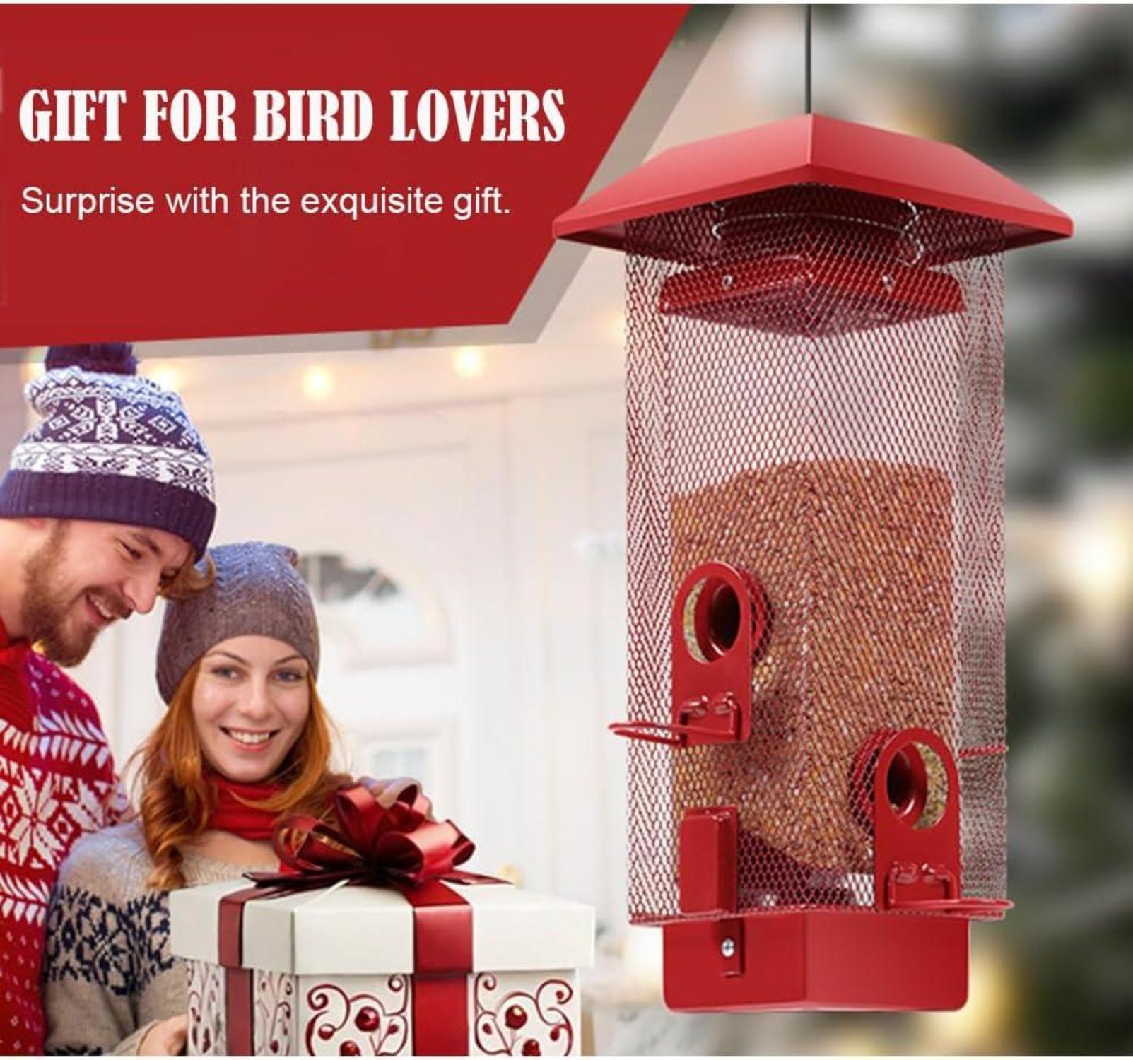 Vogelfutterspender Metall 0,9kg für Wildvögel 4 Ports 32cm Rot