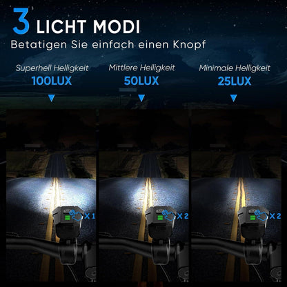 LED Fahrradlicht Set 100 LUX StVZO Zugelassen USB Aufladbar