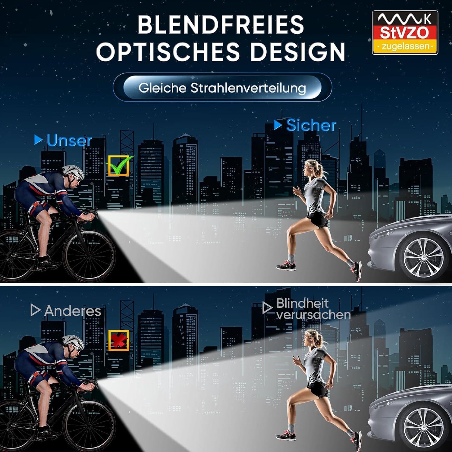 LED Fahrradlicht Set 100 LUX USB aufladbar StVZO zugelassen IPX4
