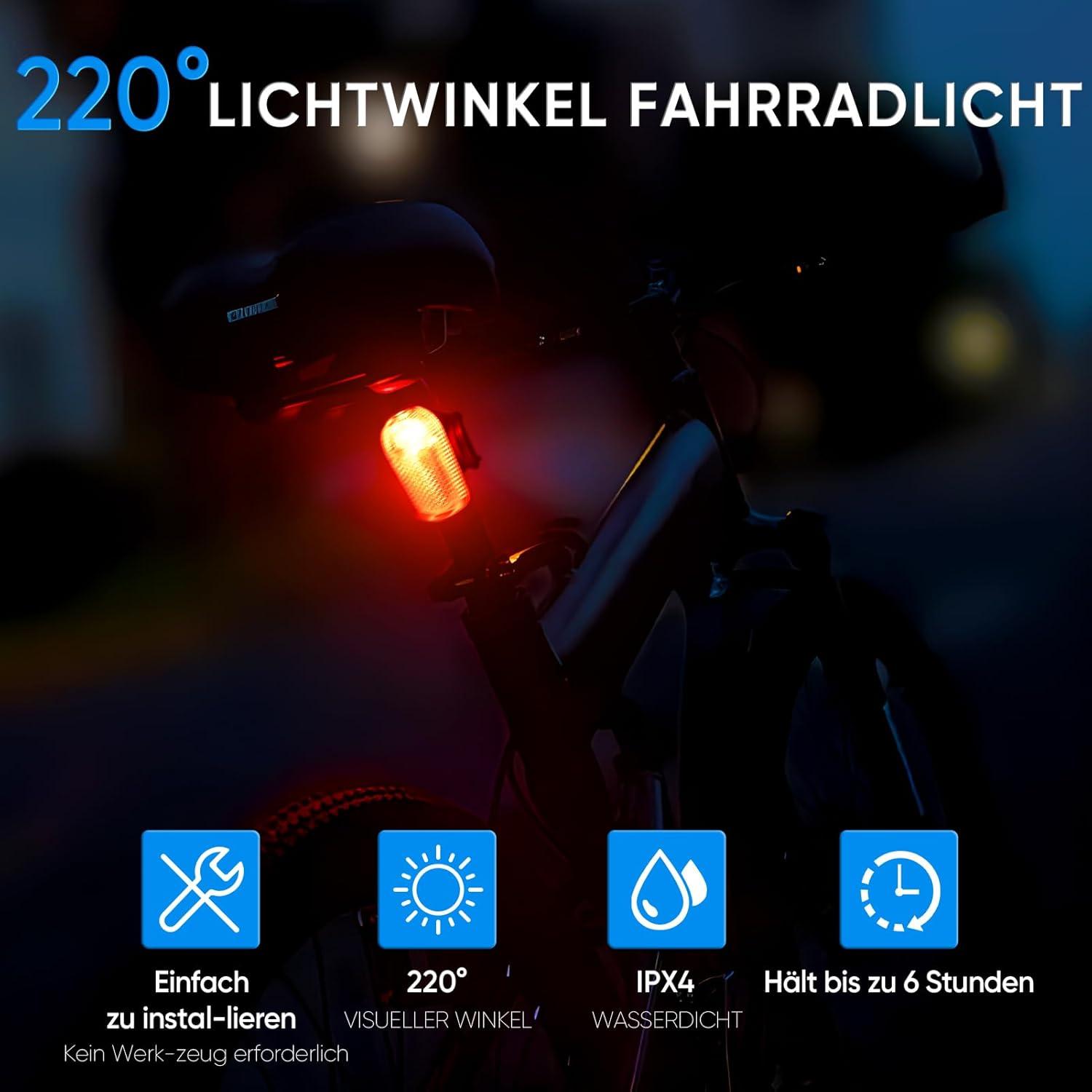 Fahrradlicht Set LED 100 LUX StVZO Zugelassen USB Aufladbar IPX4