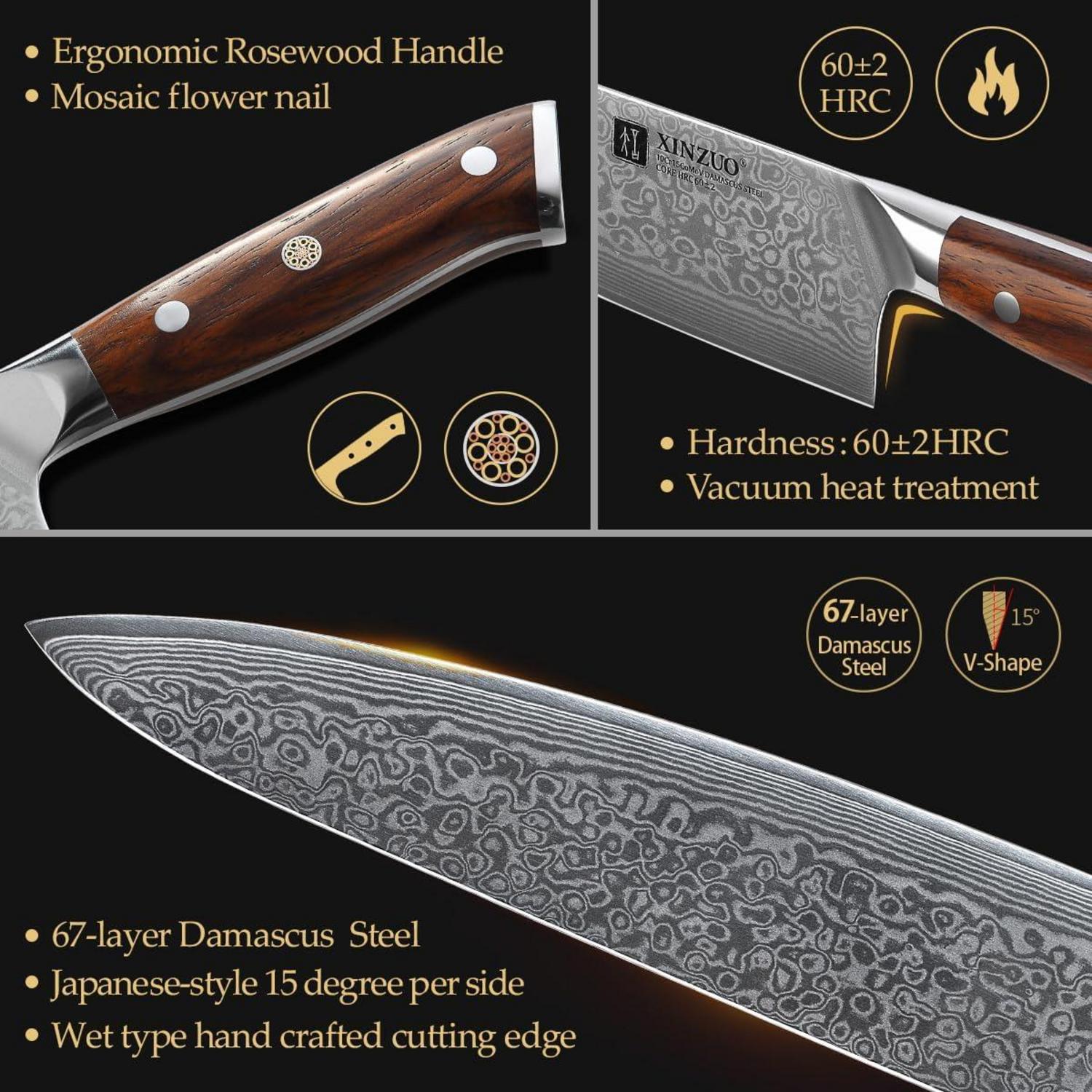 Damaststahl Kochmesser 25.5cm scharf Küchenmesser 67 Schichten Profi