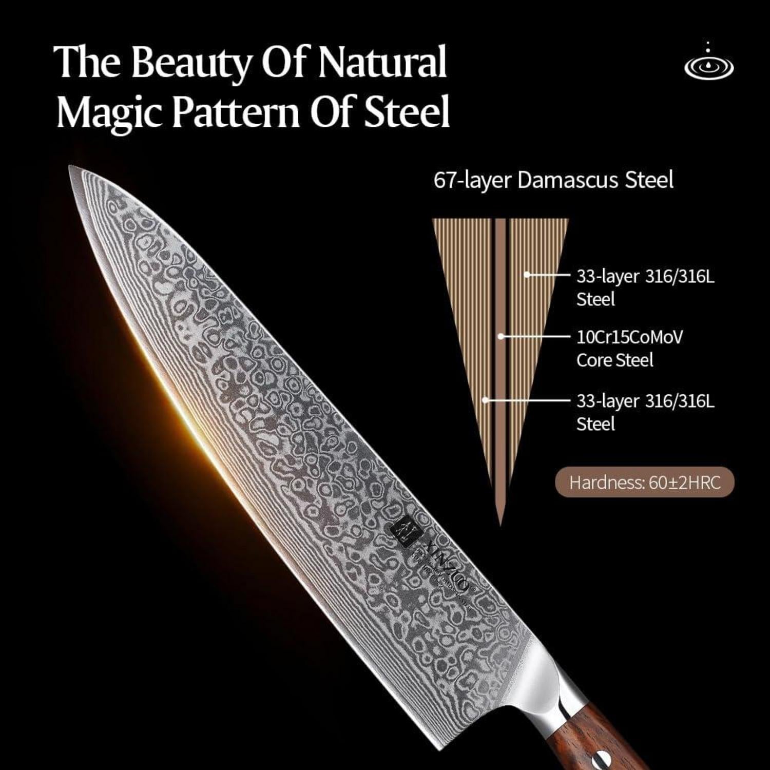 XINZUO Damaststahl Kochmesser 25.5cm, Handgeschmiedet, scharf Chefmesser