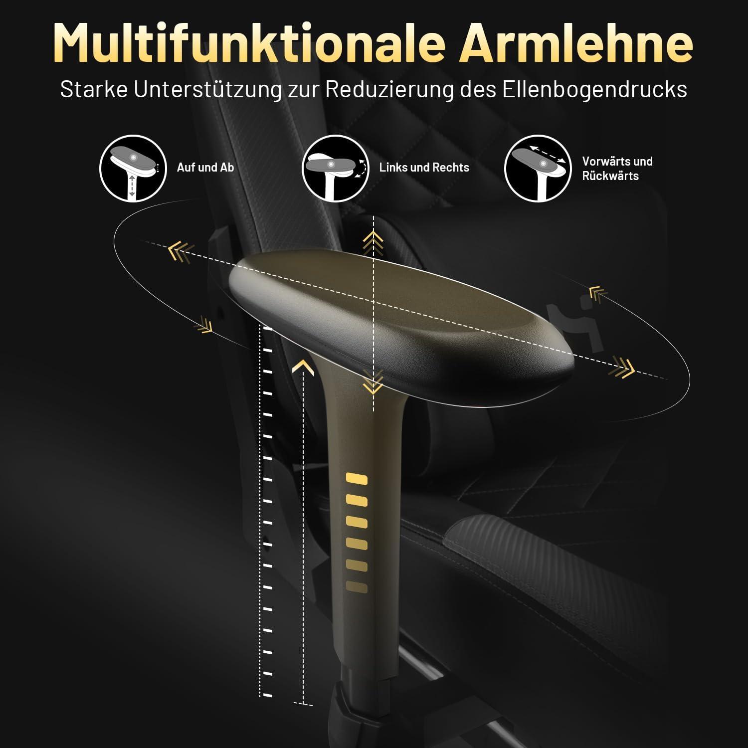 Ergonomischer Gaming Stuhl mit verstellbarer Rückenlehne, Kopfstütze und Lendenkissen - Grau/Schwarz