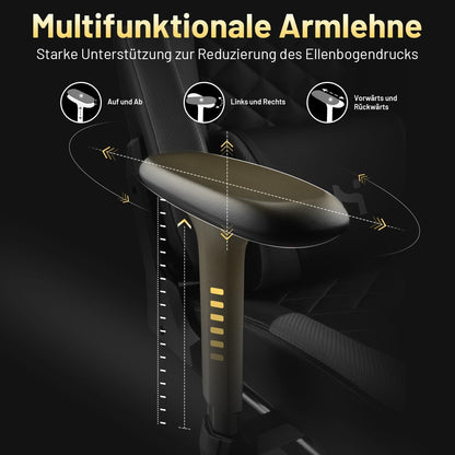Ergonomischer Gaming Stuhl mit verstellbarer Rückenlehne, Kopfstütze und Lendenkissen - Grau/Schwarz
