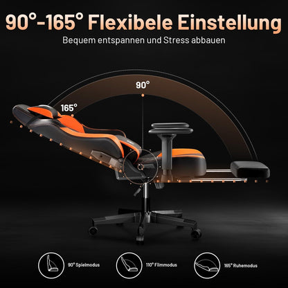 Ergonomischer Gaming Stuhl Bürostuhl Höhenverstellbar Orange Schwarz