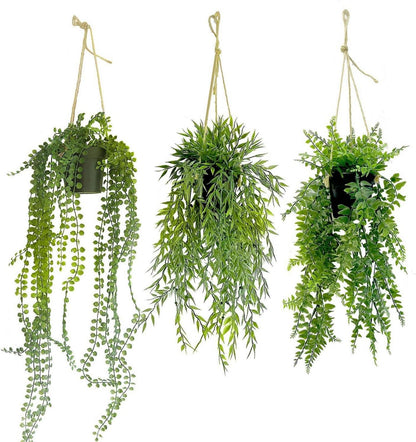 Künstliche Hängepflanzen 3er Set für Balkon Deko & Indoor Outdoor