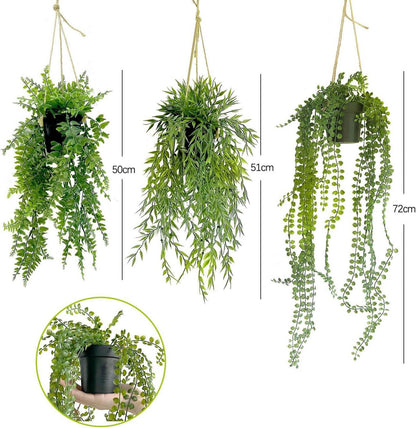 Künstliche Hängepflanzen 3er Set für Balkon Deko & Indoor Outdoor