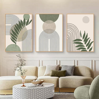 3er Boho Bilder Set Grüne Pflanzen Poster Wanddeko