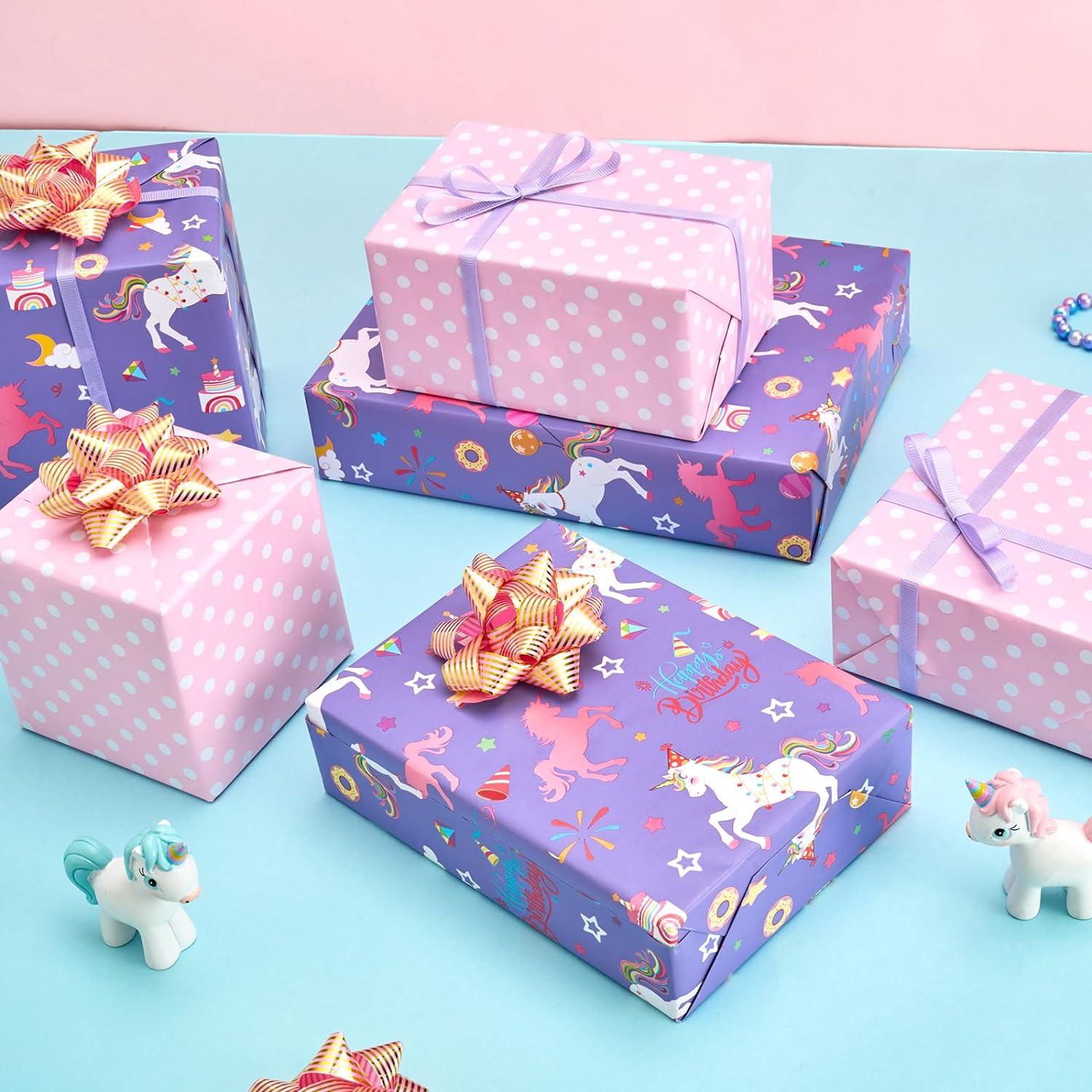 WERNNSAI Wende Einhorn Geburtstag Geschenkpapierrolle 43,2 cm x 10 m für Kinder