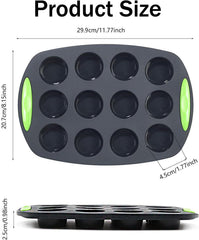 Silikon Mini Muffins Backform für 12 Muffins Antihaft Muffinform BPA frei Tragegriff Dunkelgrau