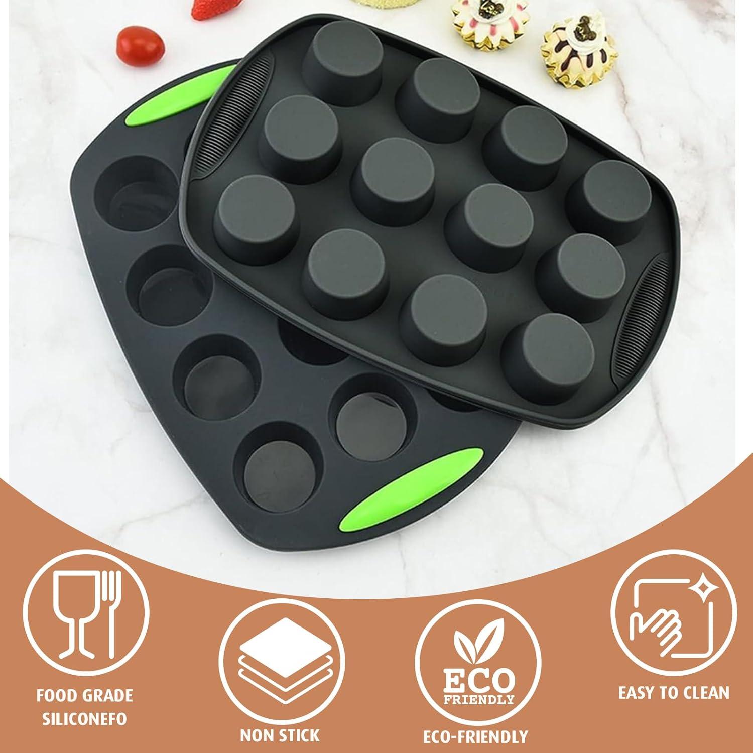 Silikon Mini Muffins Backform 12 Cupcakes Antihaft Dunkelgrau