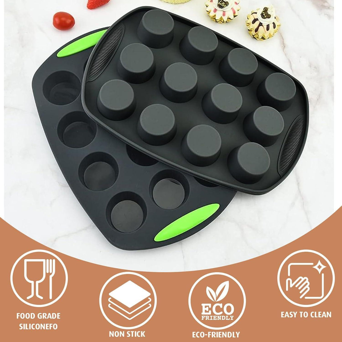Silikon Mini Muffins Backform 12 Cupcakes Antihaft Dunkelgrau