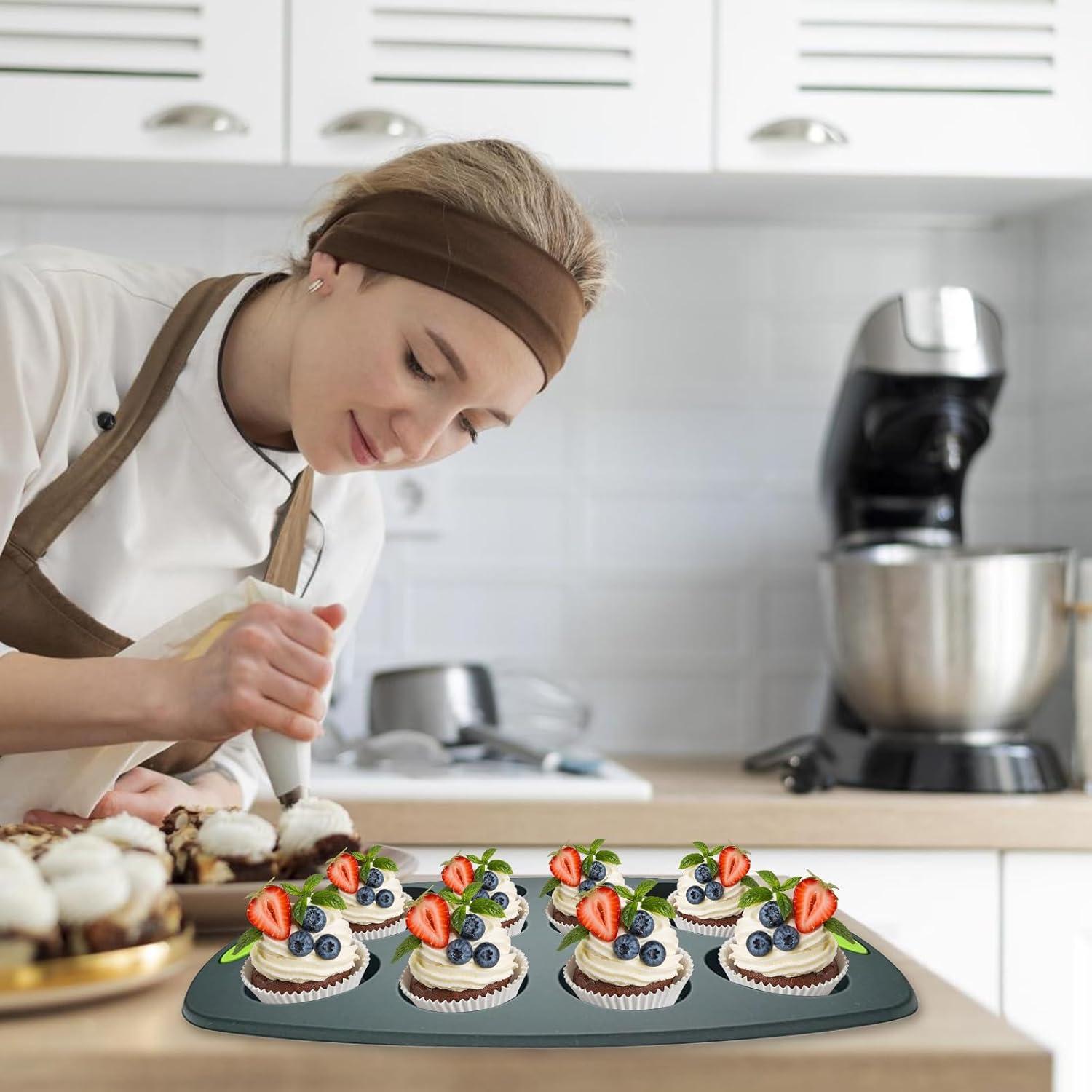 Silikon Mini Muffins Backform 12 Cupcakes Antihaft Dunkelgrau