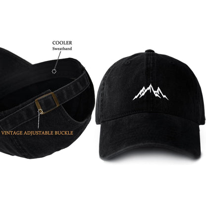 Baumwoll Baseball Cap mit Berg Stickerei – Schwarz M