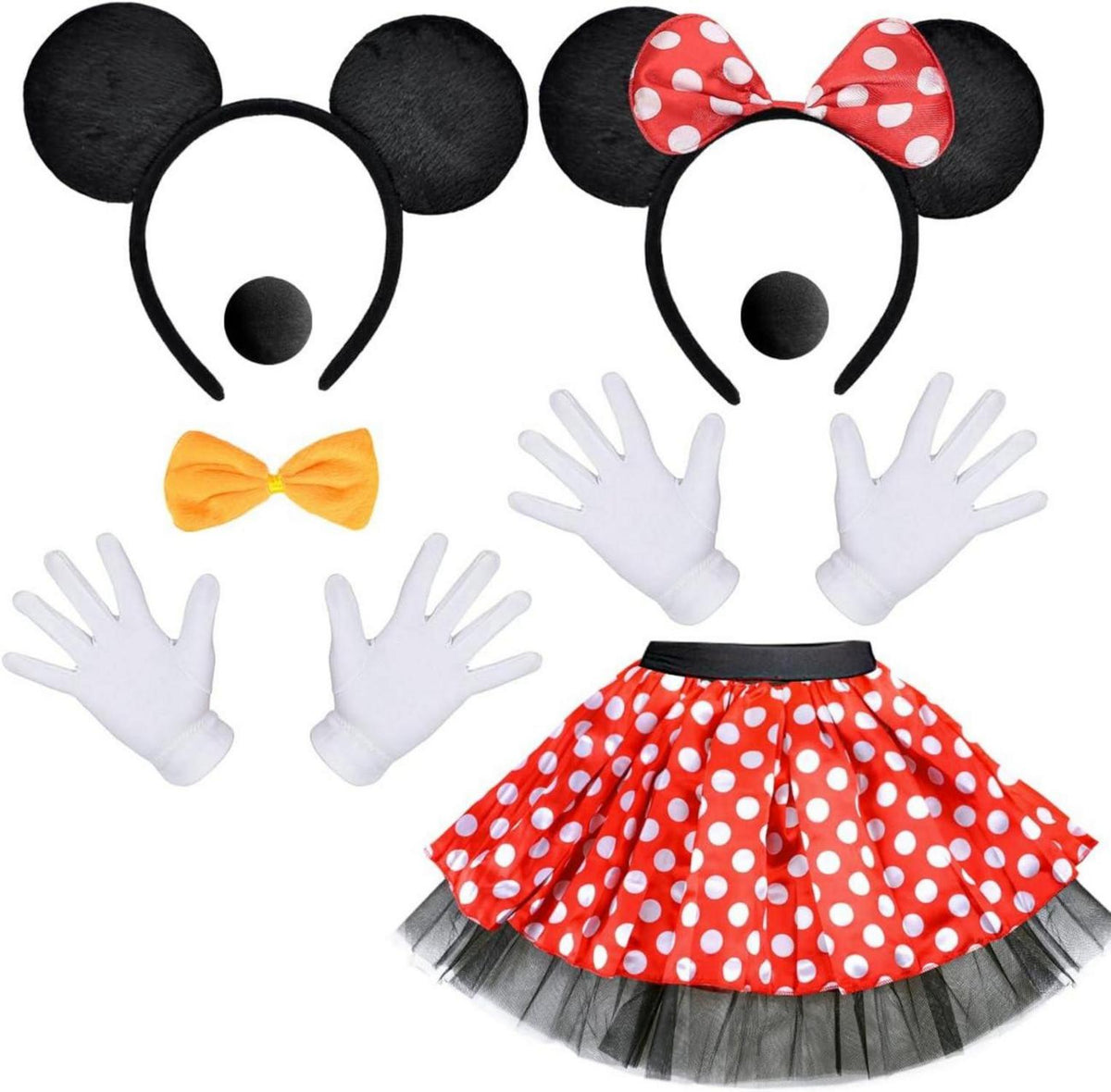 Damen Maus Mouse Kostüm Tutu Haarreifen Handschuhe Nase Fasching